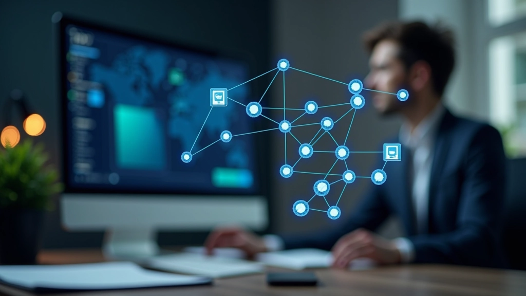 Chaîne d'affiliation illustrée avec des icônes de produits et de liens connectés sur un écran