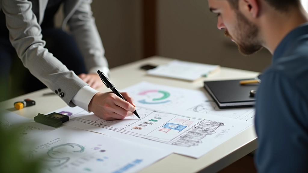 Personne travaillant sur un projet créatif avec des notes manuscrites et un design sur écran