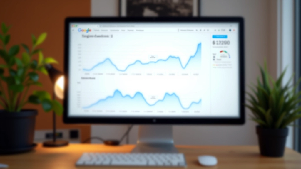 Écran d'ordinateur affichant les tendances de recherche et l'analyse des mots-clés avec graphiques en hausse