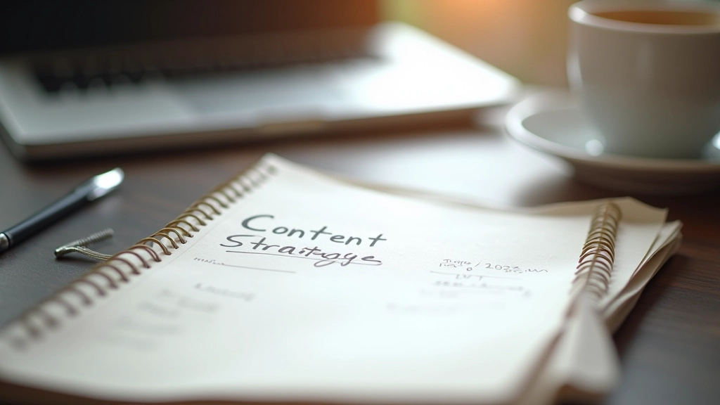 Notes manuscrites avec stratégie de contenu et plan de monétisation sur un cahier à côté d'un ordinateur portable